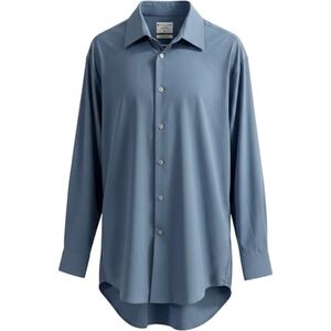 &Collar Regular Fit Dress Shirt Stretch Performance Blue Large Polyester Mens